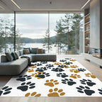 Playful Earthy Tone Paw Footprint Rug