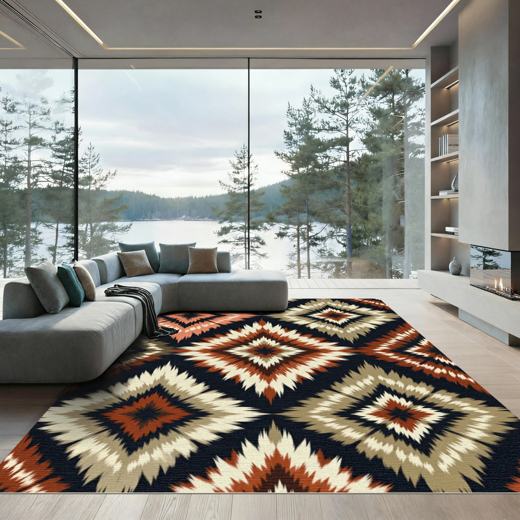 Geometric Earthy Tone Ikat Diamond Rug