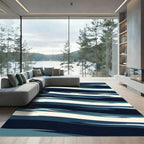 Abstract Navy Blue Striated Wave Rug