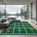 Geometric Green Grid Yard Line Rug