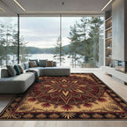 Crimson Gold Starburst Mandala Rug