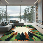 Earthy Pine Forest Radial Woodland Rug