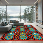 Red Sunburst Arabesque Geometric Rug
