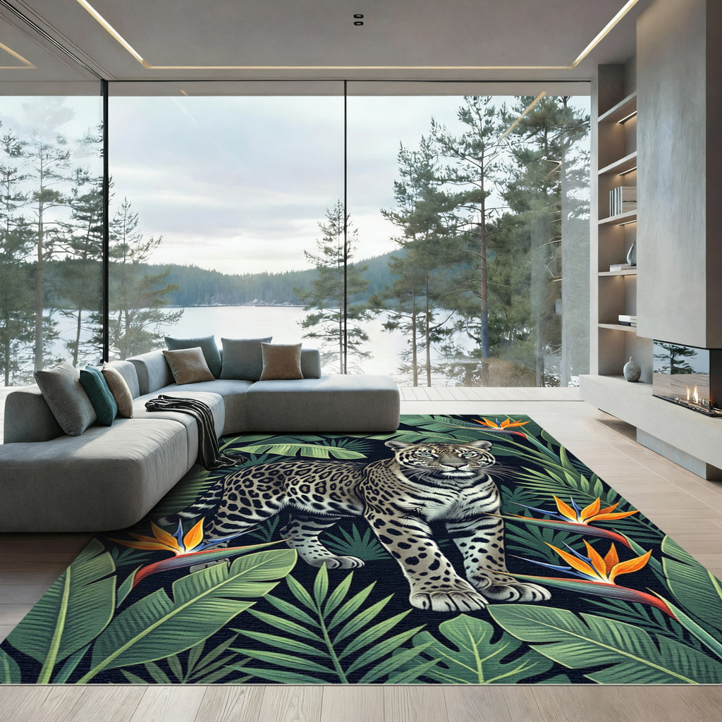 Jungle Leopard Bird of Paradise Bloom Rug