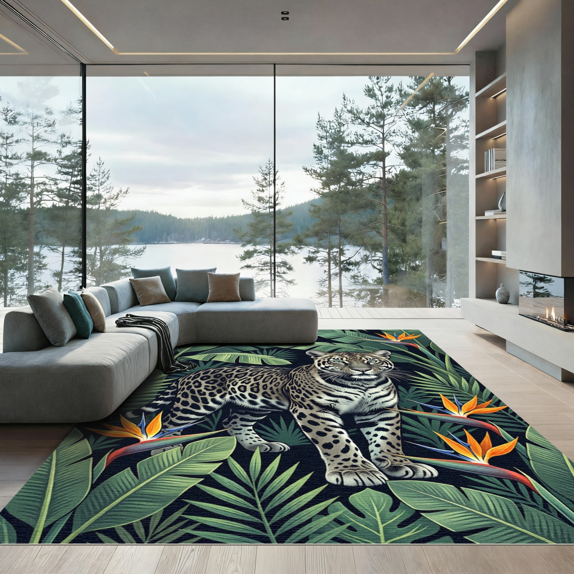 Jungle Leopard Bird of Paradise Bloom Rug