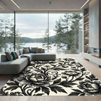 Monochrome Floral Peony Botanical Art Rug