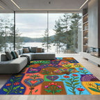 Colorful Quilted Patchwork Floral Heart Rug