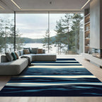 Deep Blue Abstract Horizon Waves Rug