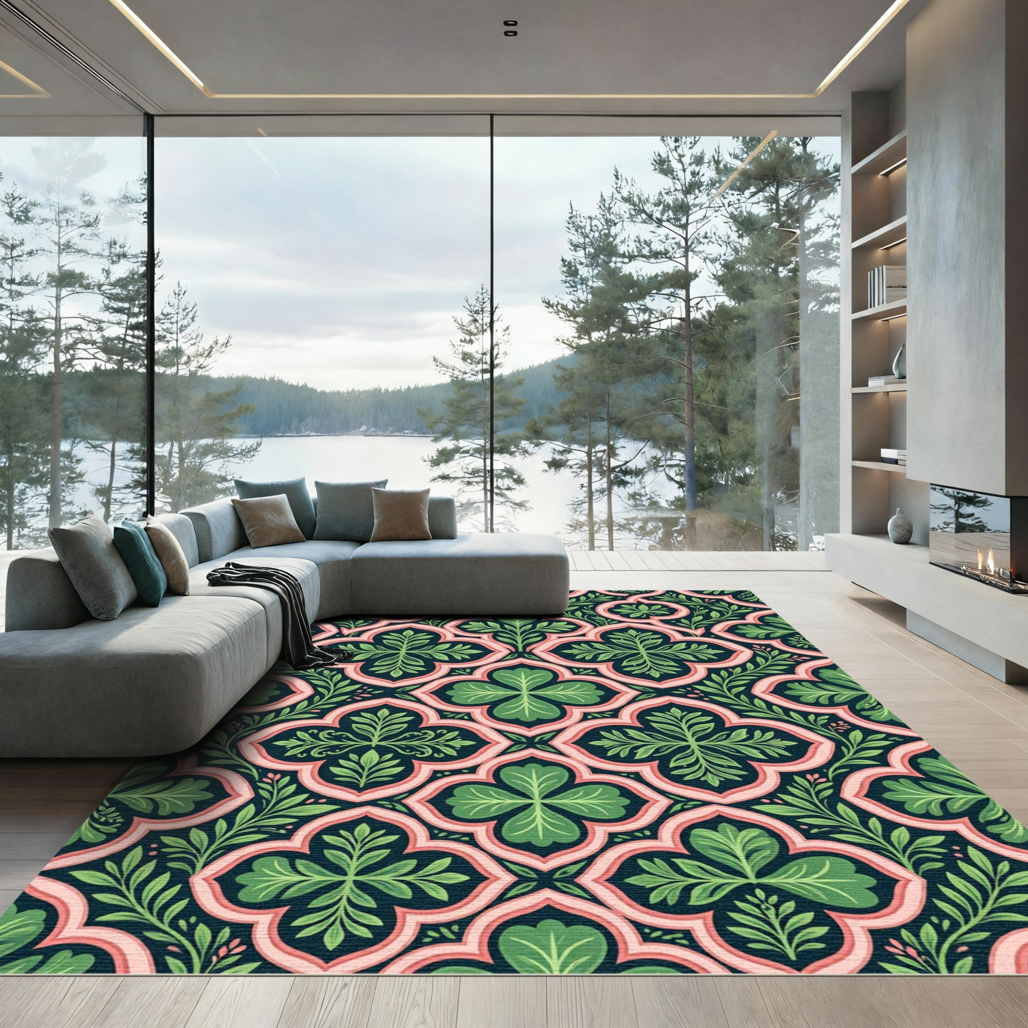 Art Nouveau Sage Green Quatrefoil Rug