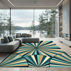 Teal Gold Sunburst Fan Rays Rug