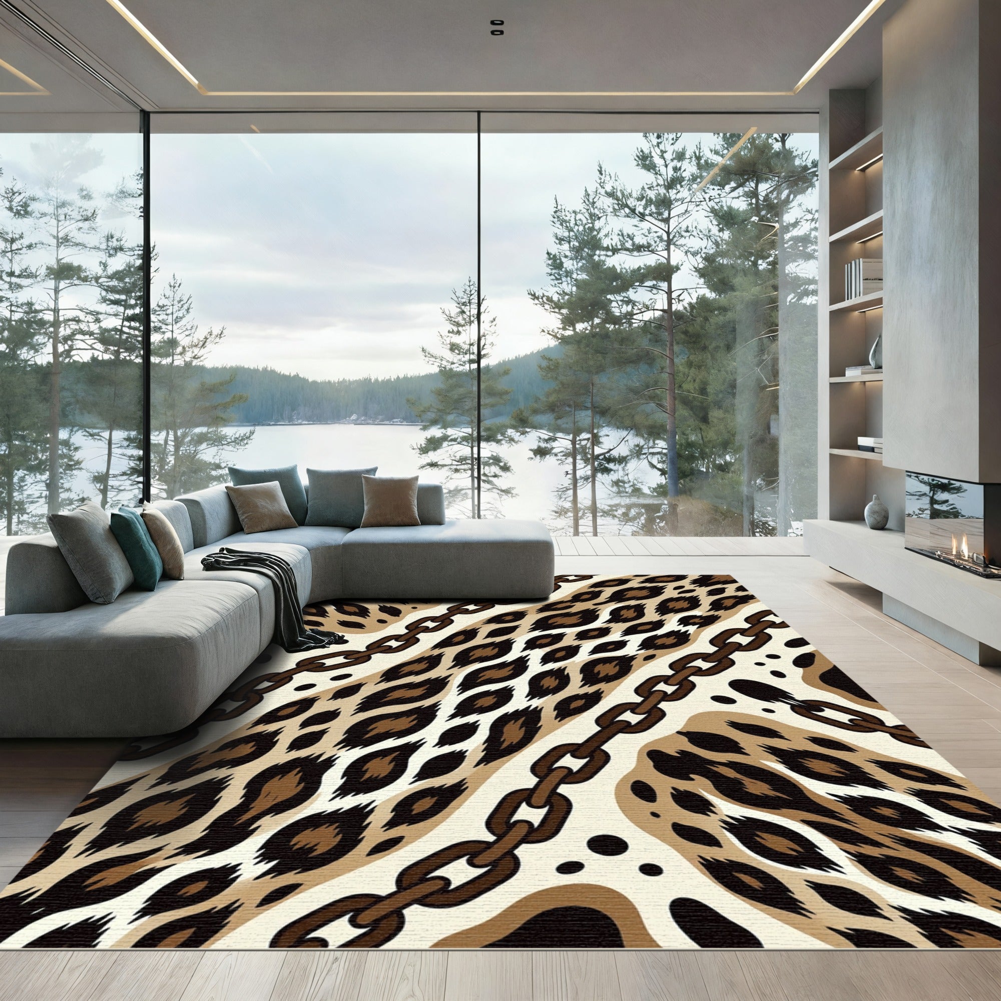 Brown Leopard Chain Stripe Rug