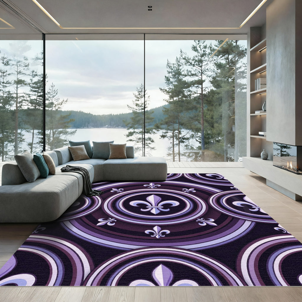 Royal Purple Fleur-de-lis Circular Medallion Rug