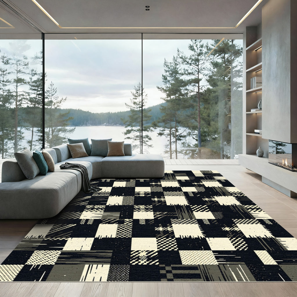 Distressed Patchwork Geometric Arrangement Rug