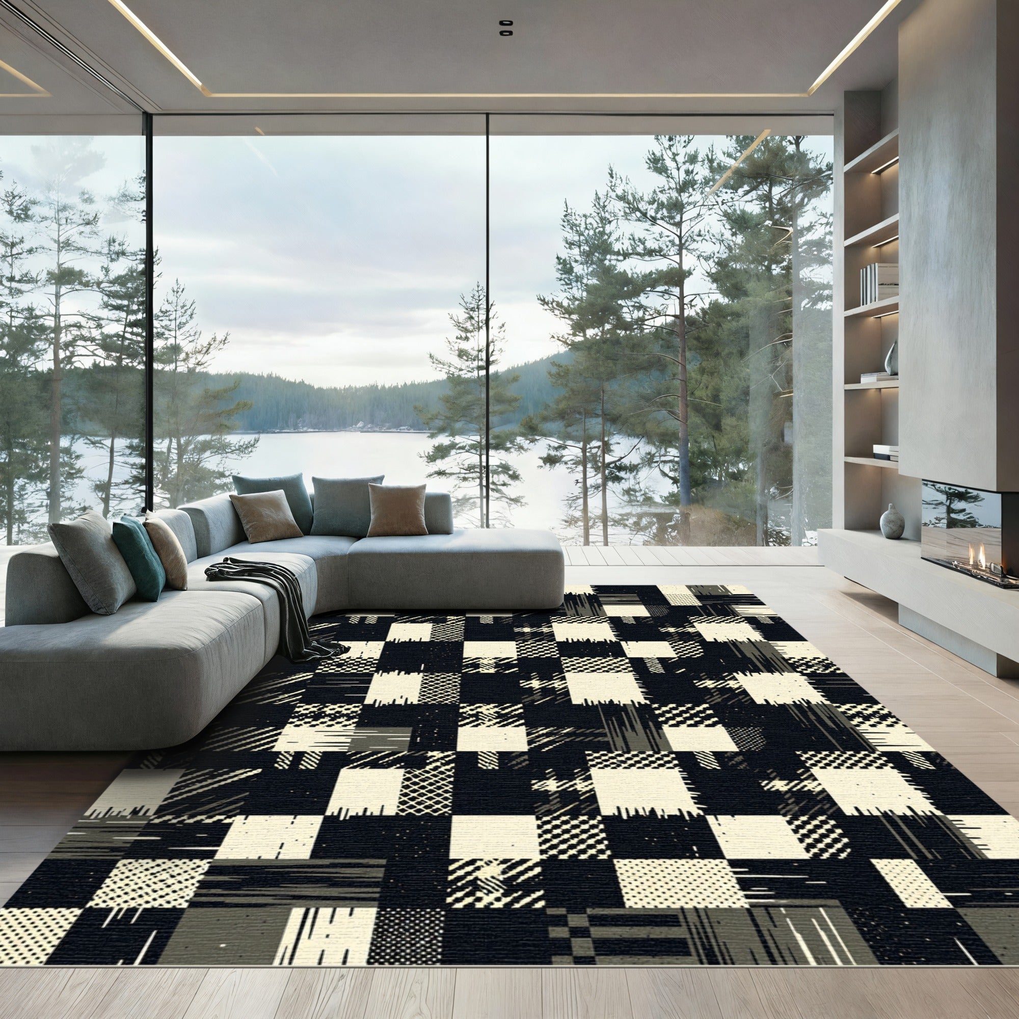 Distressed Patchwork Geometric Arrangement Rug