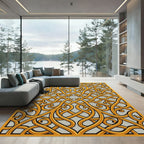 Ornate Golden Interwoven Swirl Art Rug