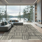 Black White Interlocking Lines Composition Rug