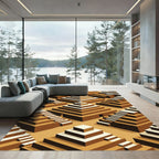 Golden Ochre Isometric Ziggurat Geometric Rug