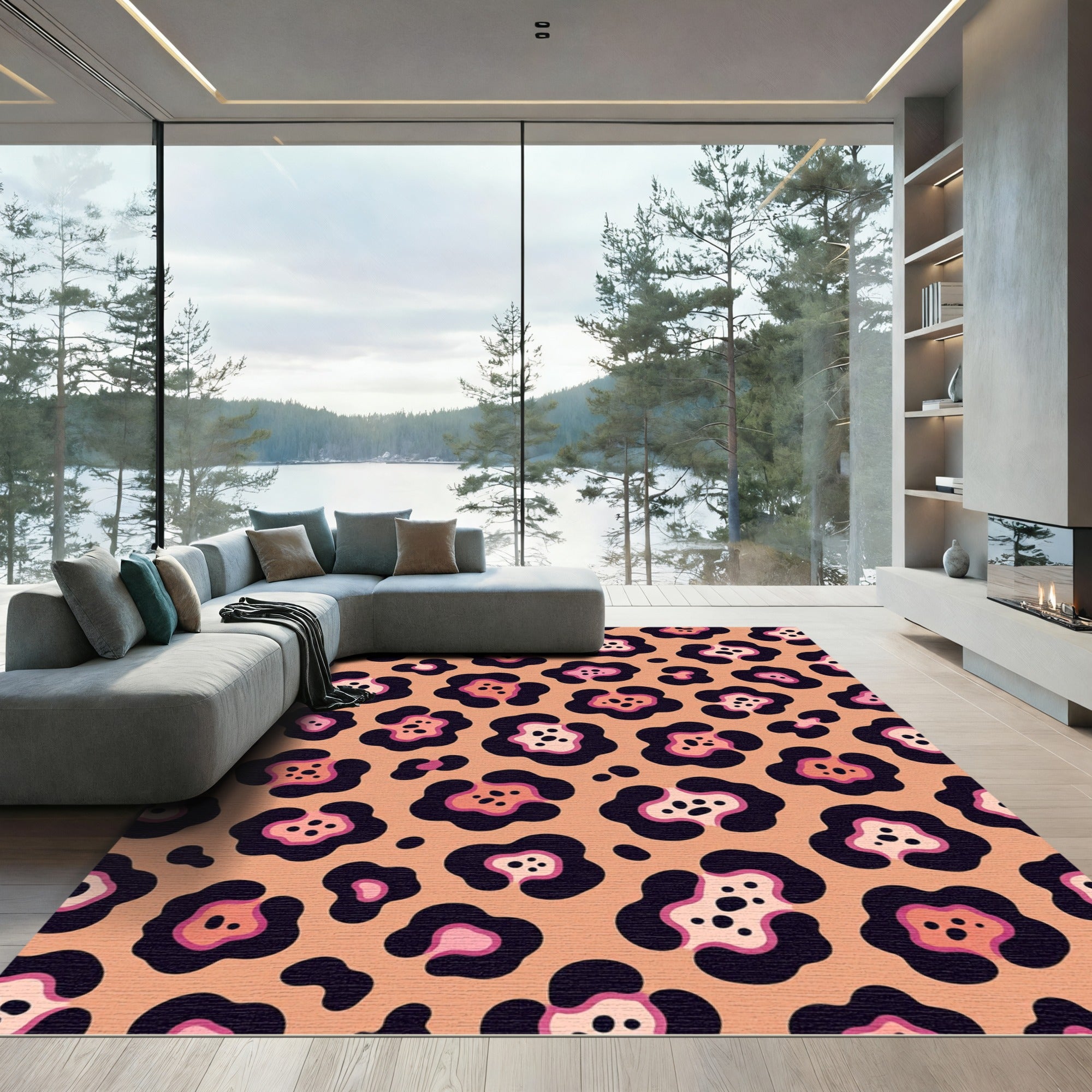 Playful Peach and Pink Abstract Leopard Rug