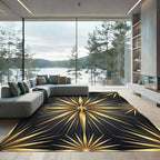 Radiant Golden Starburst Sunburst Geometric Art Rug