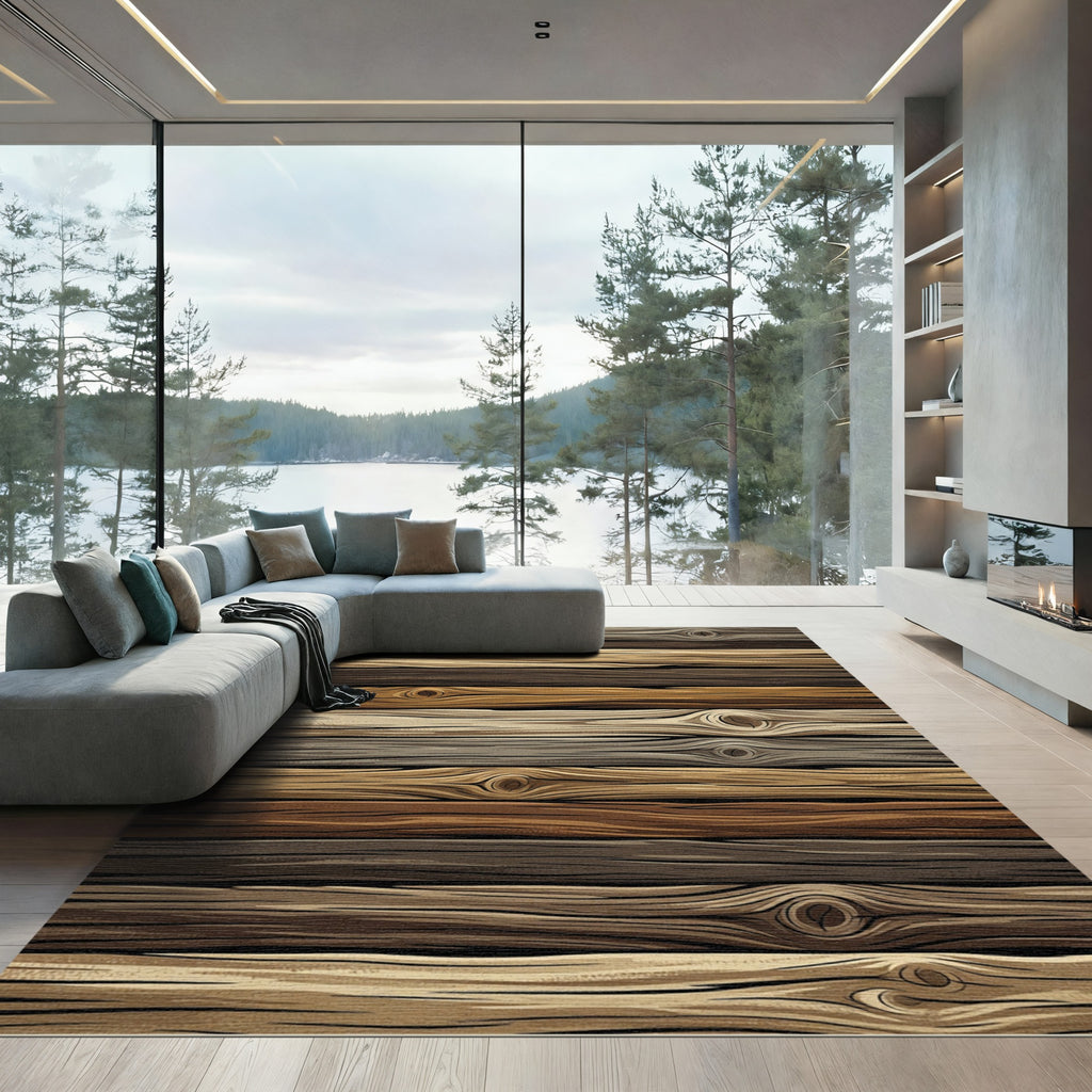 Rustic Natural Wood Grain Texture Rug