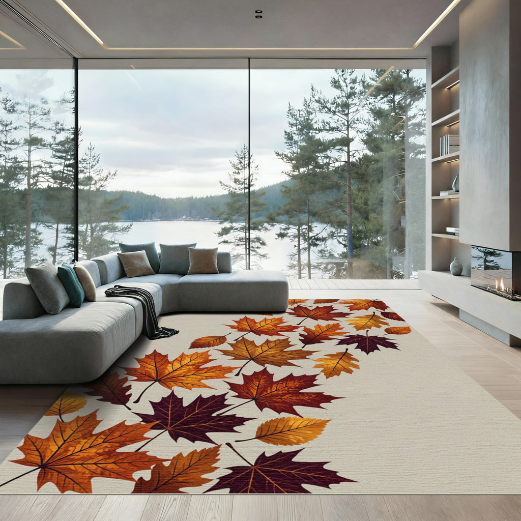 Earthy Autumn Maple Leaf Cascade Rug