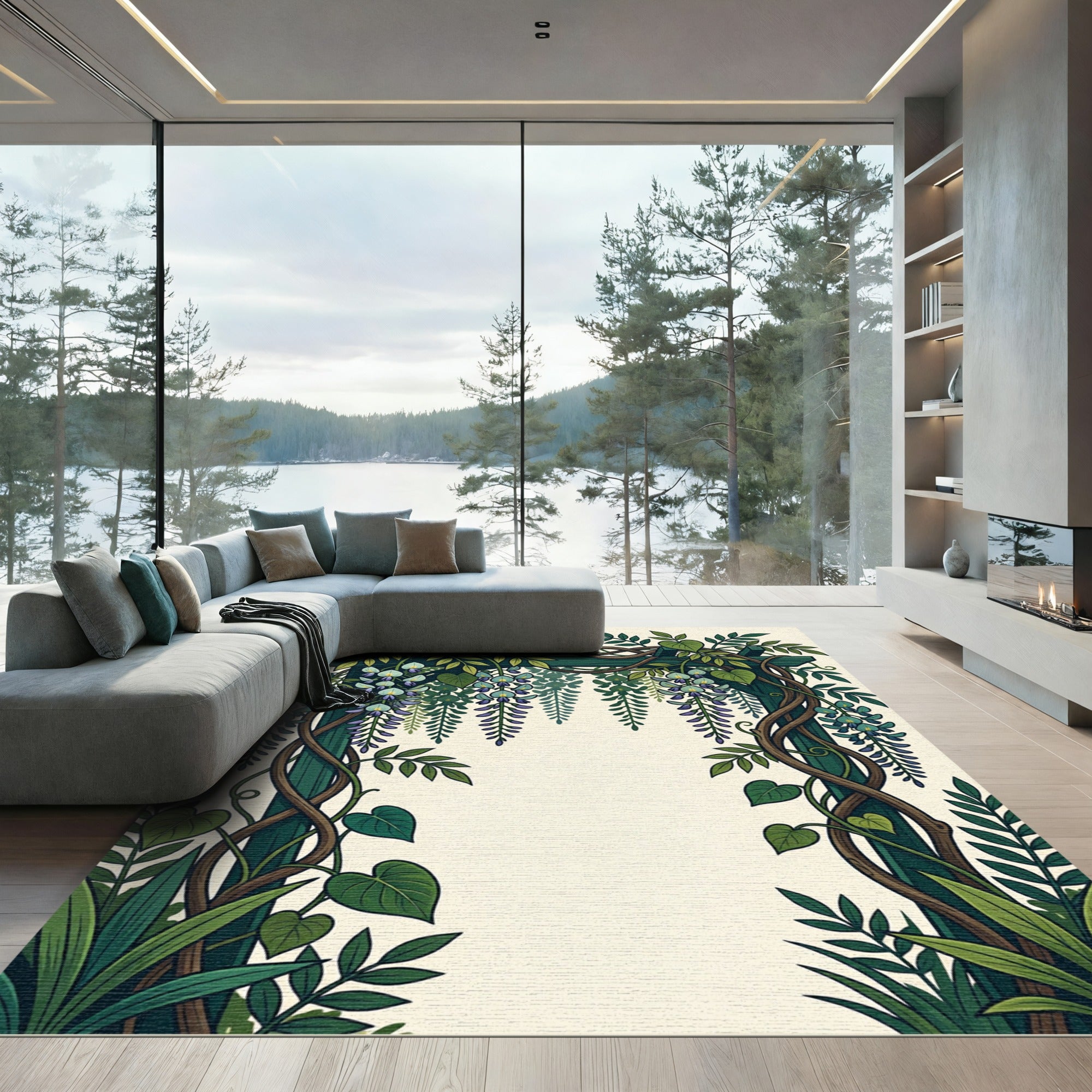 Lush Wisteria Trellis Botanical Garden Art Rug
