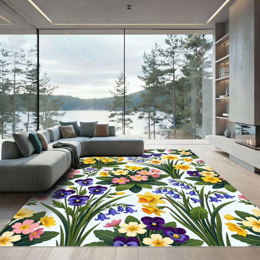 Vibrant Spring Meadow Floral Botanical Rug