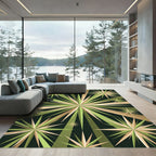Mid-Century Geometric Olive Gold Starburst Rug