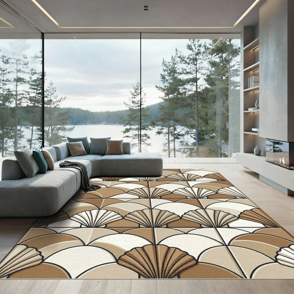 Art Deco Neutral Shell Geometric Rug