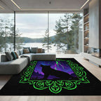 Neon Green Wolf Night Sky Rug