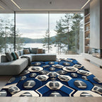 Navy Geometric Football Hexagon Grid Rug