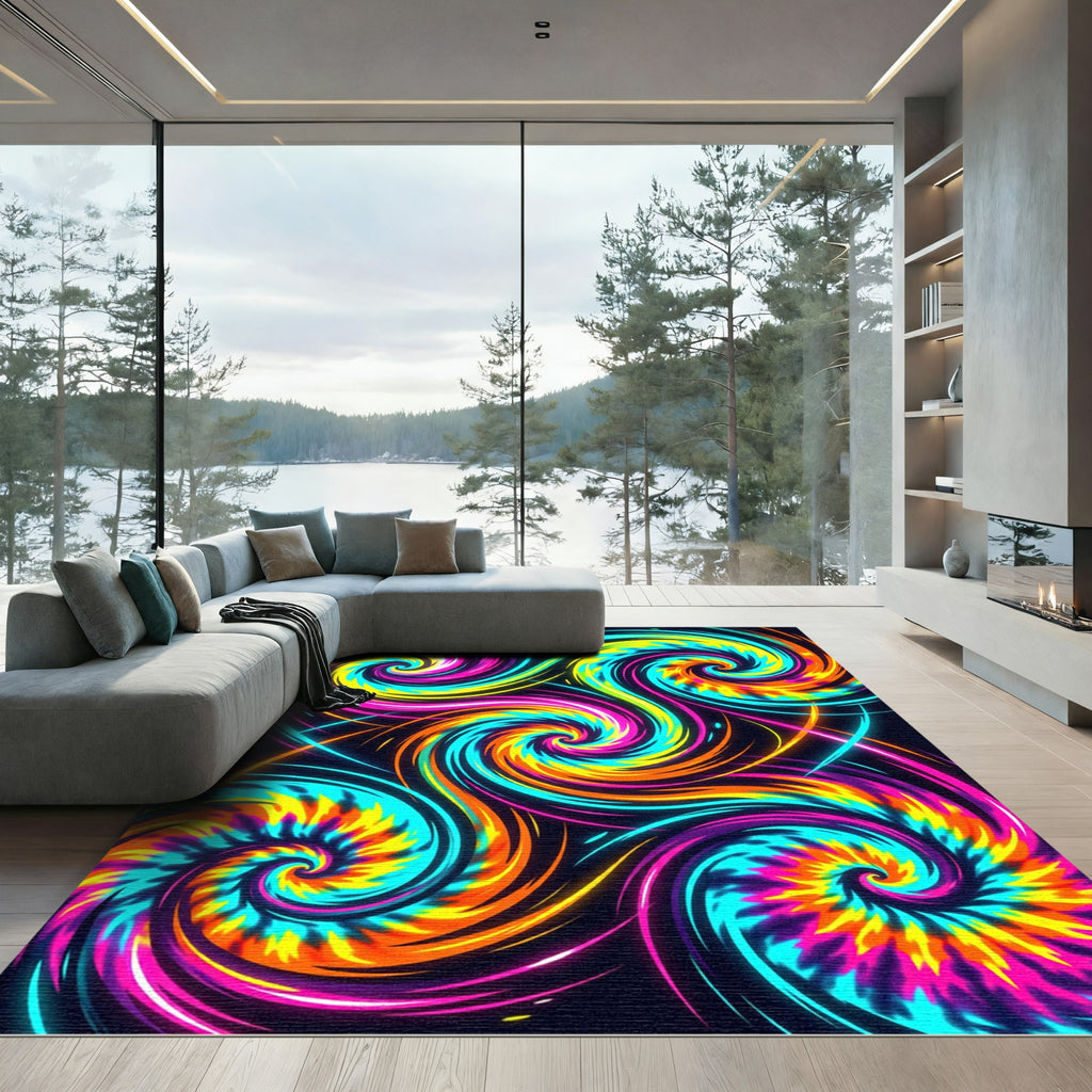 Vibrant Neon Cosmic Spiral Swirl Rug