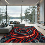 Crimson Gray Swirl Skyline Abstract Rug