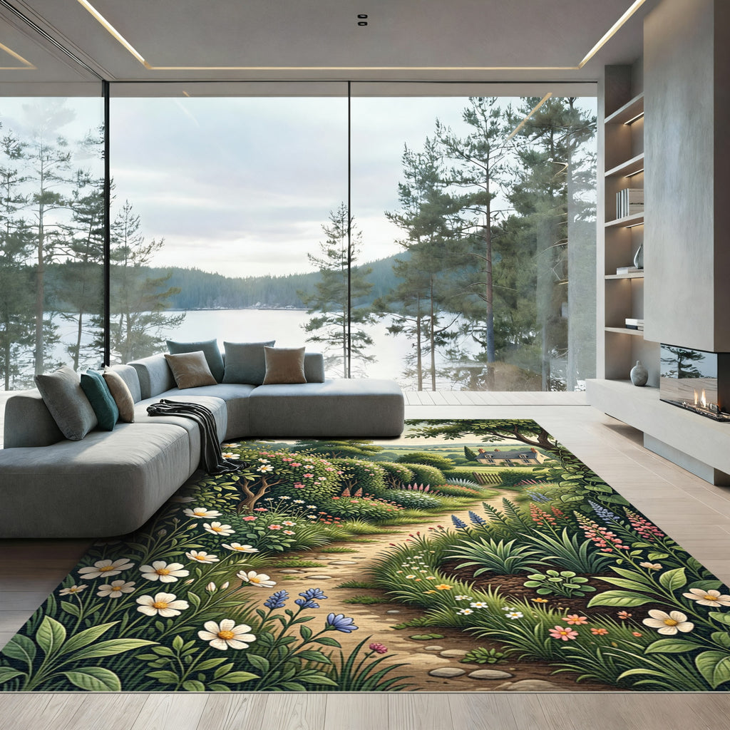 Enchanted English Cottage Garden Landscape Rug