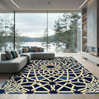 Navy Blue Geometric Interlaced Star Rug