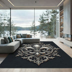 Silver Ornate Fleur-de-lis Royal Crest Rug