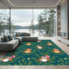 Festive Teal Owl Christmas Tree Garland Rug