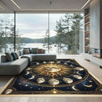 Celestial Lunar Phase Gold Sun Medallion Rug