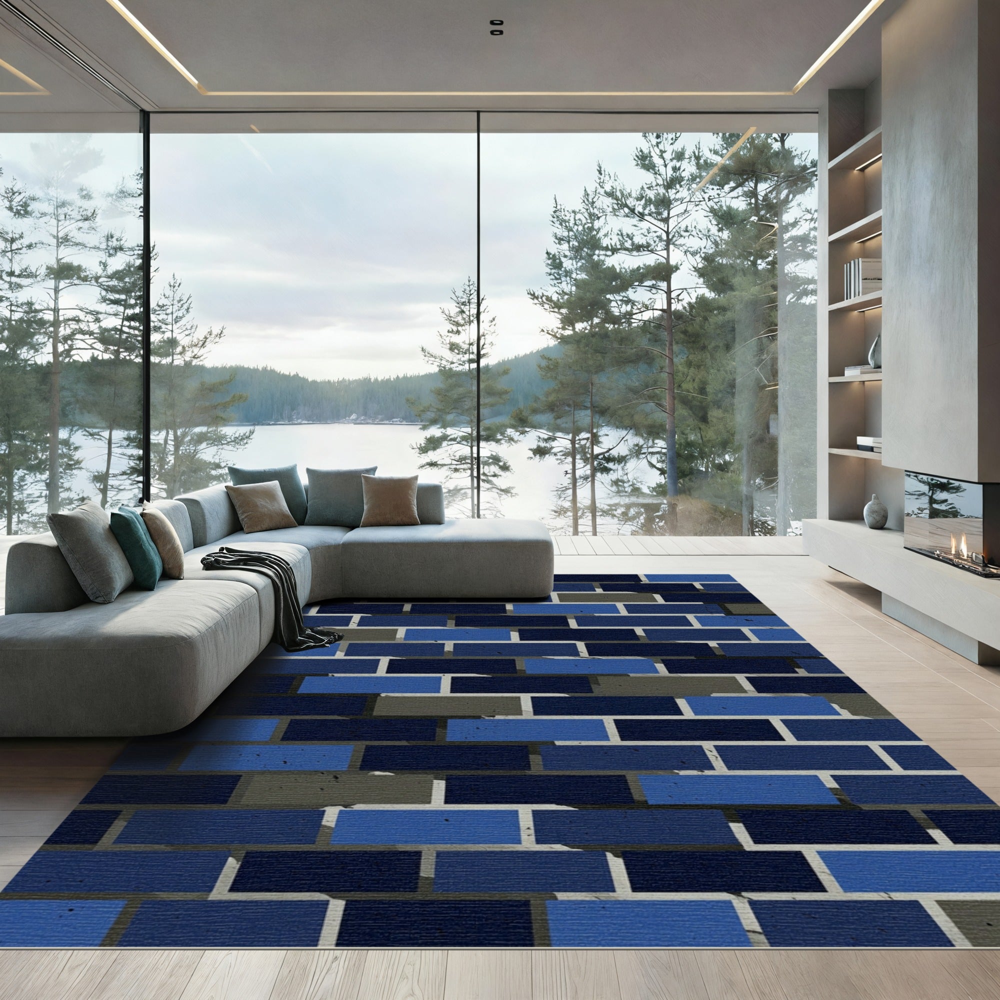 Dark Blue Brick Texture Rug