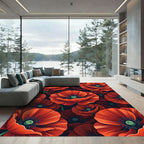 Vibrant Red Poppy Garden Blooms Rug
