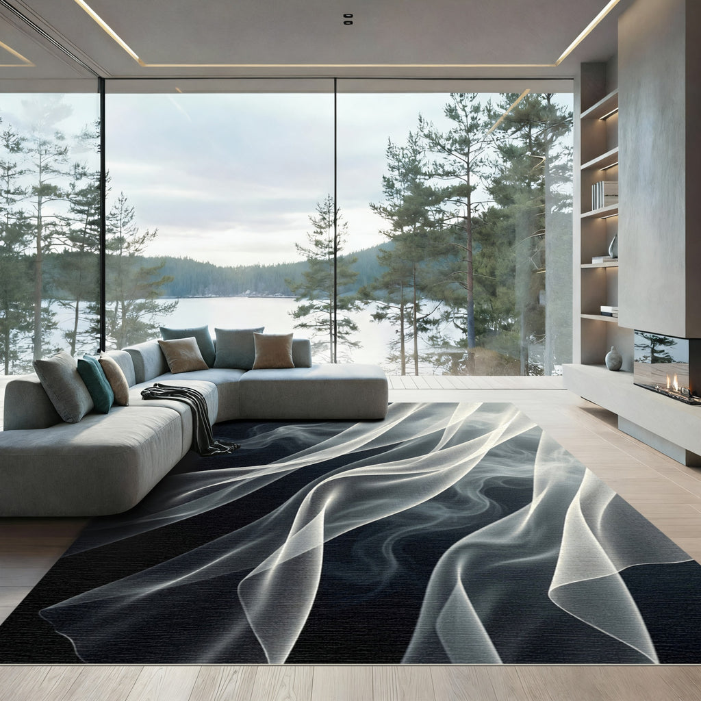 Ethereal White Smoke Curtains Rug