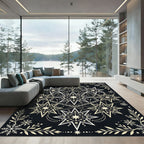 Golden Starburst Mandala Black Rug