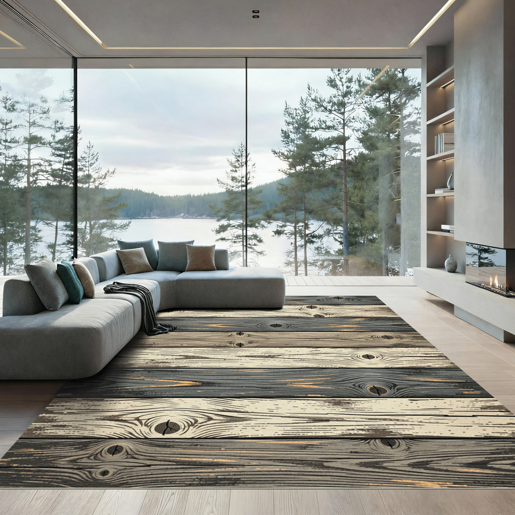 Rustic Gray Wood Grain Plank Rug