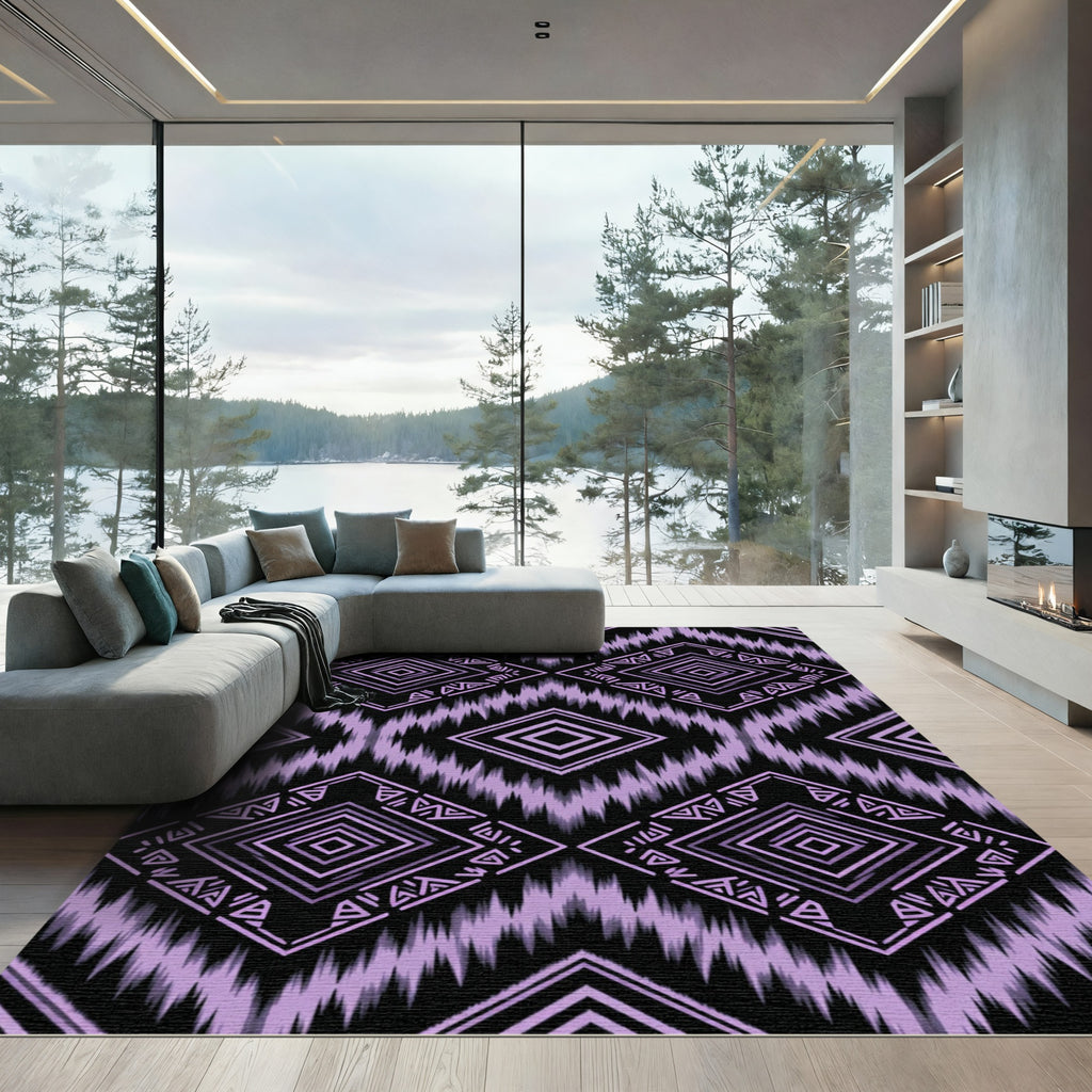 Purple Geometric Tribal Diamond Ikat Rug