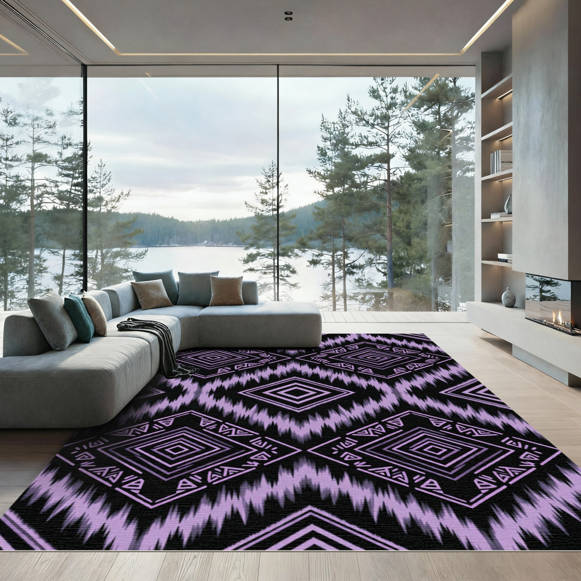 Purple Geometric Tribal Diamond Ikat Rug