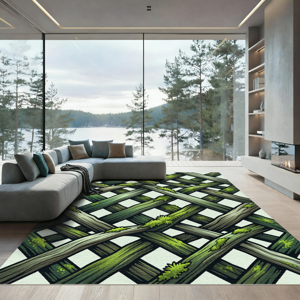 Mossy Forest Woven Branch Lattice Rug