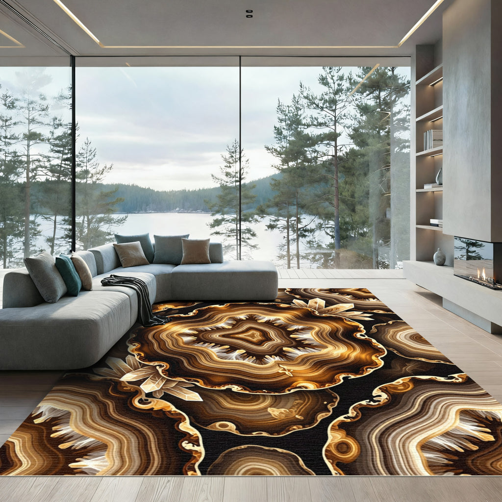 Golden Agate Crystals Slice Pattern Rug
