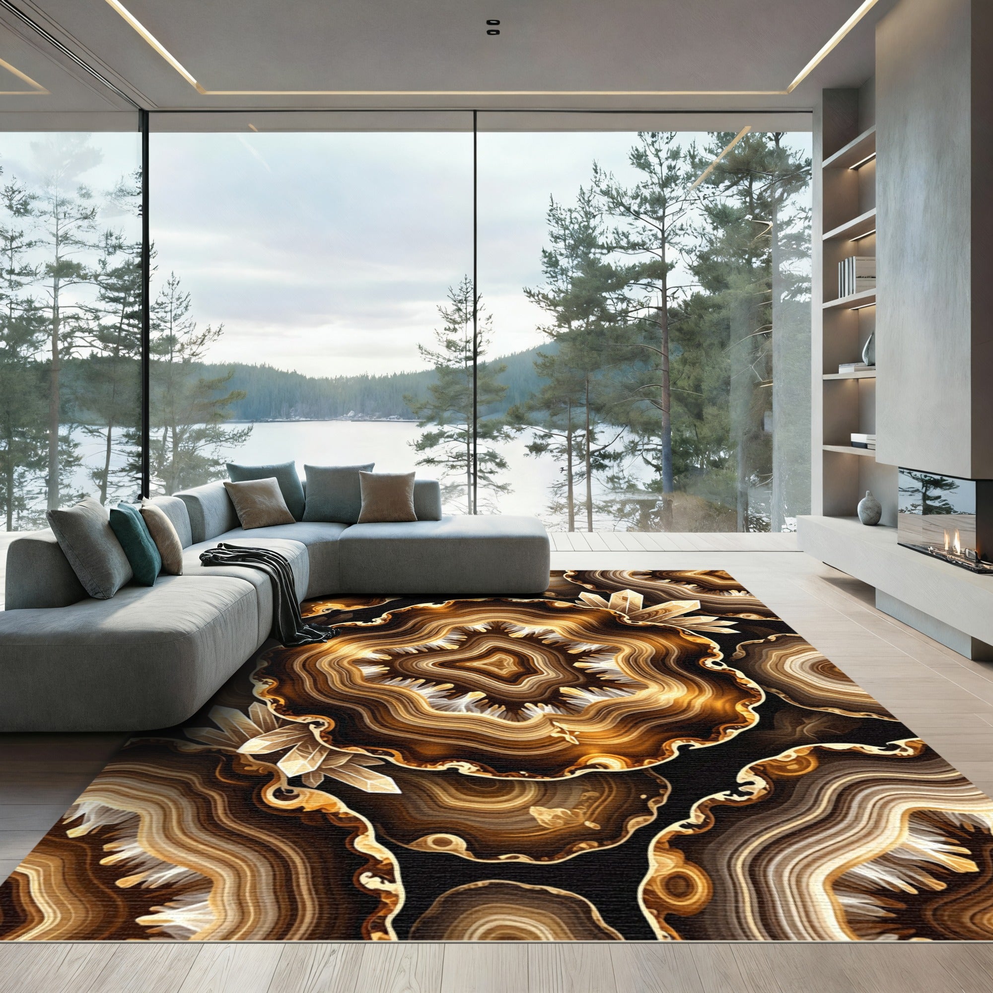 Golden Agate Crystals Slice Pattern Rug