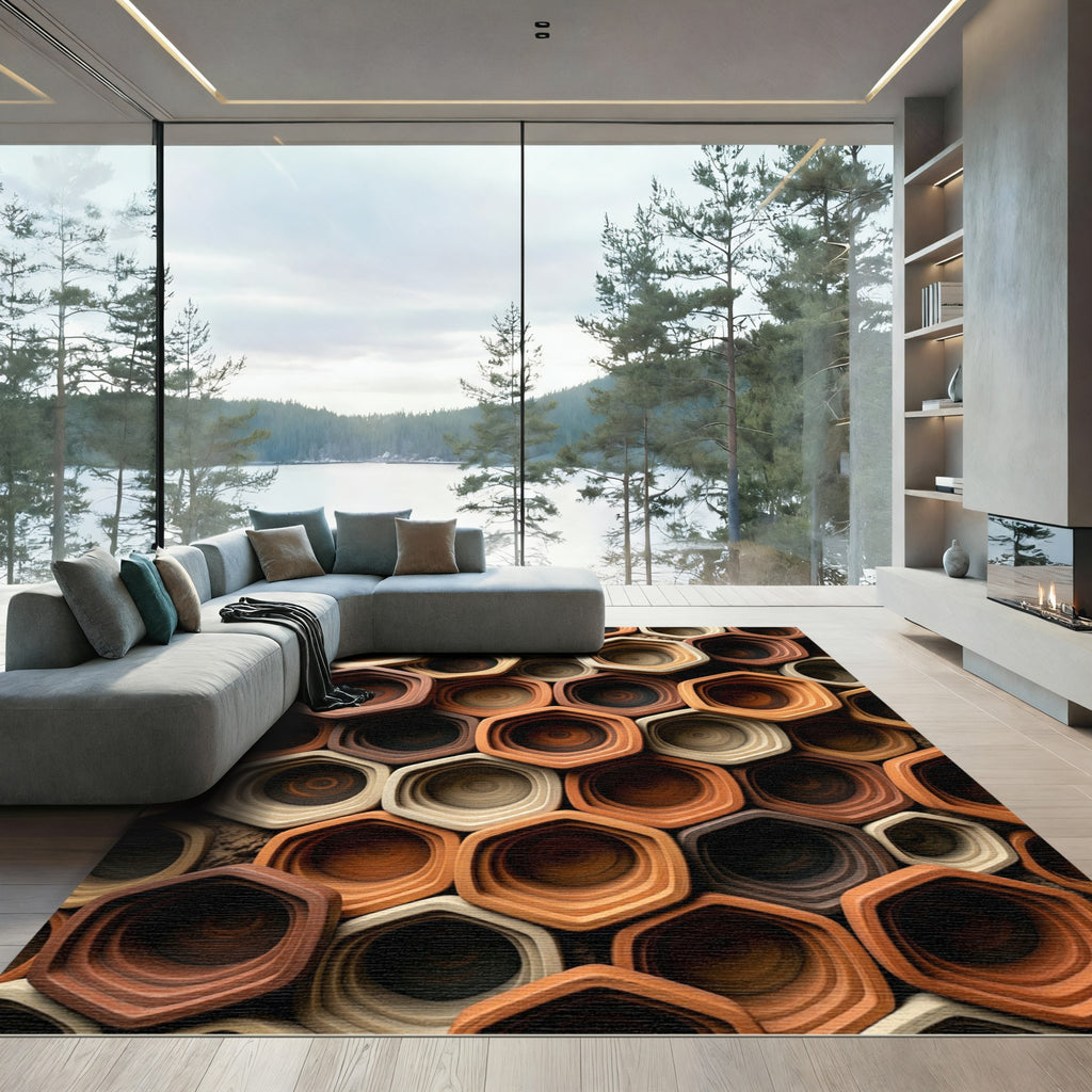 Earthy Terracotta Hexagonal Honeycomb Mosaic Rug