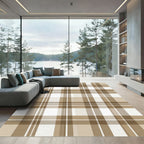 Brown and White Classic Plaid Rug